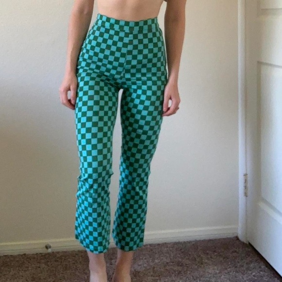 Green Checkered Women's Pants - Picture 1 of 4